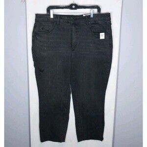 Time & Tru Women’s Jeans Sz 20 Black High Rise Cropped Straight Leg Distressed